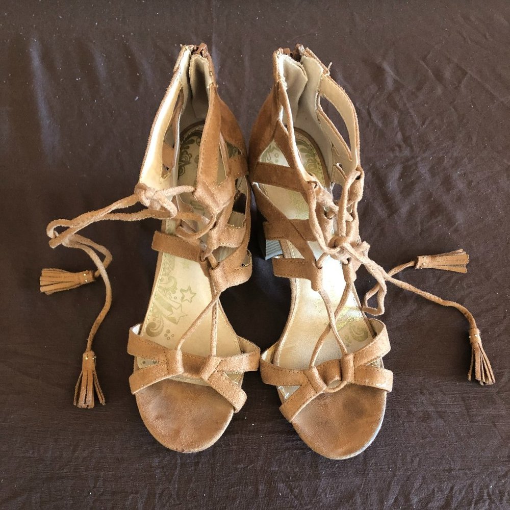 BRASH Tan High Heel Lace up Tie Ladies Shoes